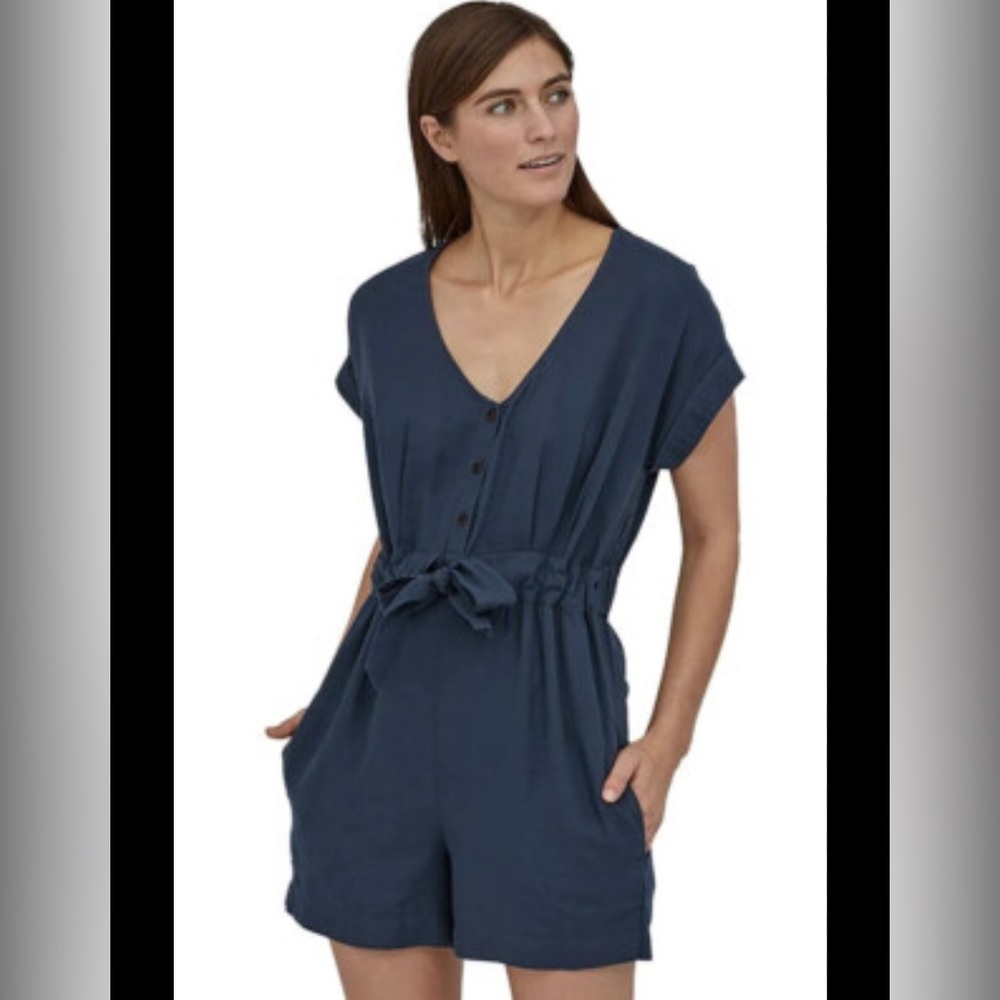 Patagonia Navy Button-Front Cotton Gauze Romper